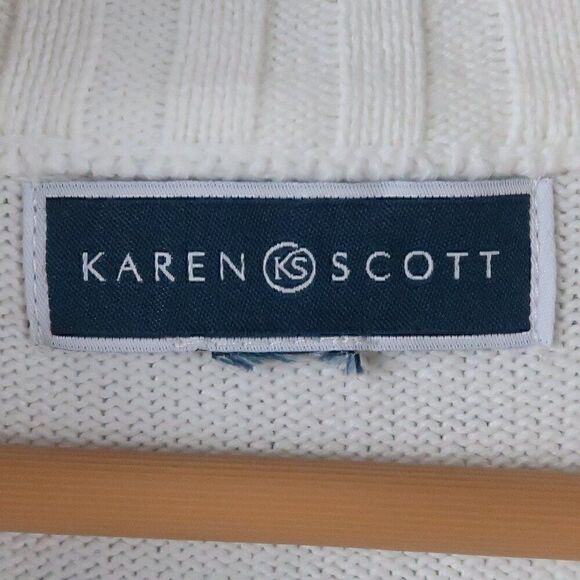 KAREN SCOTT TAN STRIPE LONG SLEEVE 1/4 ZIP UP PULL OVER SWEATER SIZE MEDIUM - Picture 2 of 7